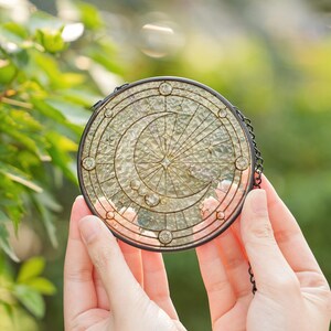 Crescent Moon Glass Suncatcher, Round Stained Glass Style Window Hanging, Celestial Starburst Sun Catcher, Minimal Moon Decor Gift image 9