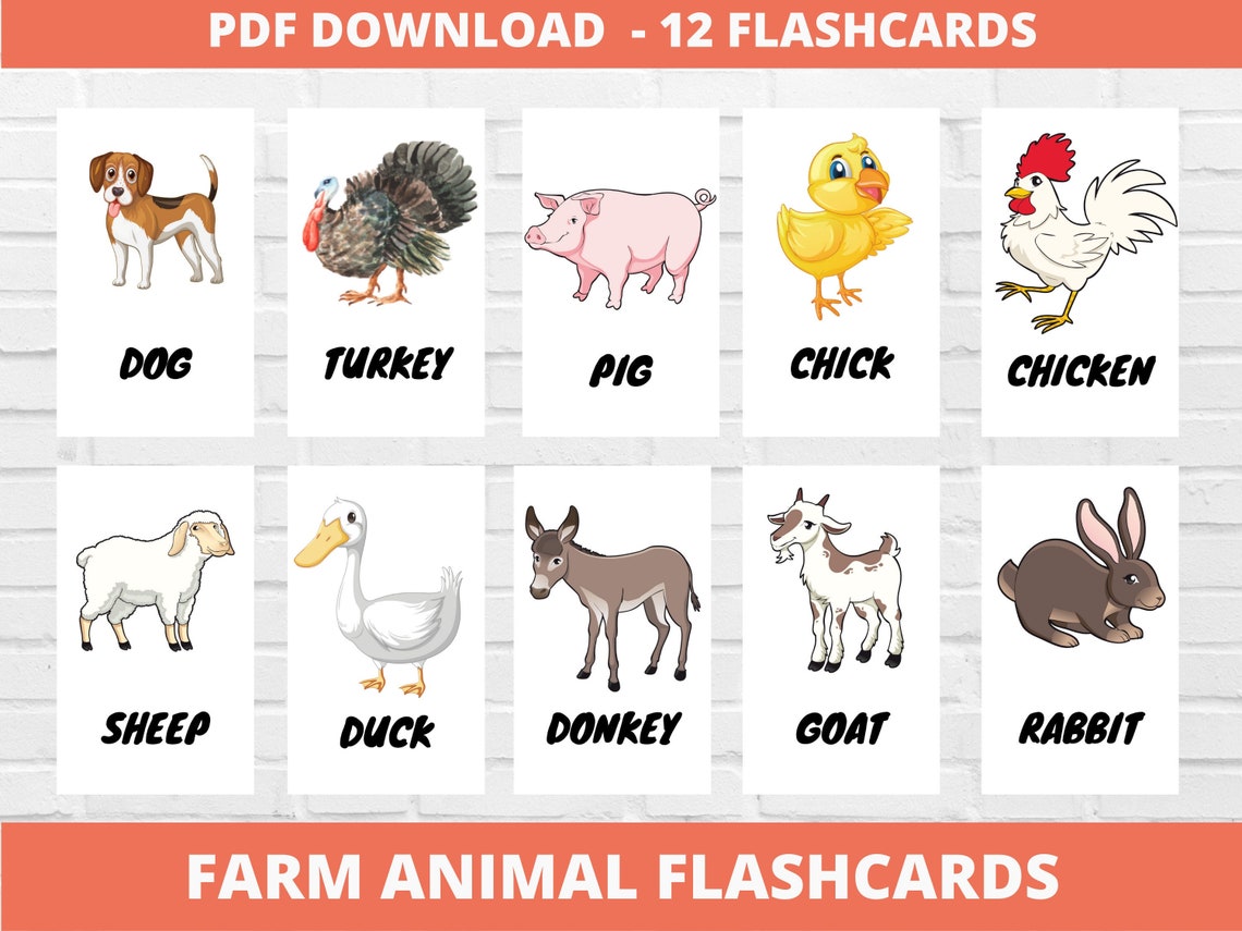 Farm Animal Flashcards, Kindergarten Preschool Printable Flashcards for ...