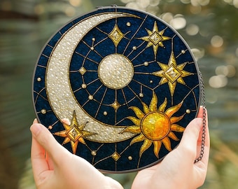 Stained Glass Style Sun & Moon Suncatcher - Celestial Zodiac Mystical Window Art