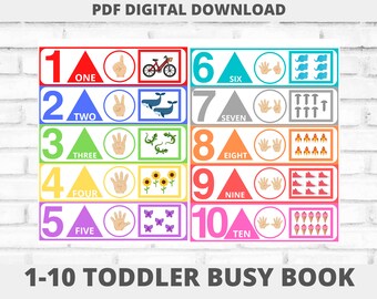 Busy Book Worksheets Learn Numbers 1 to 10, Preschool Worksheets, Number Matching Game, Kindergarten Printable