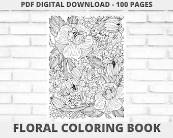 Livre de coloriage floral PDF, Coloriages adultes Imprimables, Coloriages botaniques pour adultes, Relief de stress Coloriages floraux