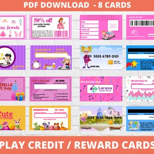 Faire semblant de jouer aux cartes pour les enfants | Fausses cartes de crédit pour enfants | Argent fictif imprimable | Shopping Faire semblant de jouer | Cartes-cadeaux imprimables pour la maternelle