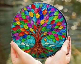 Bunter Baum des Lebens Glas Suncatcher, Glasmalerei-Fensterbehang, Regenbogen-Fensterdekor, Natur-Suncatcher, Geschenk für Sie