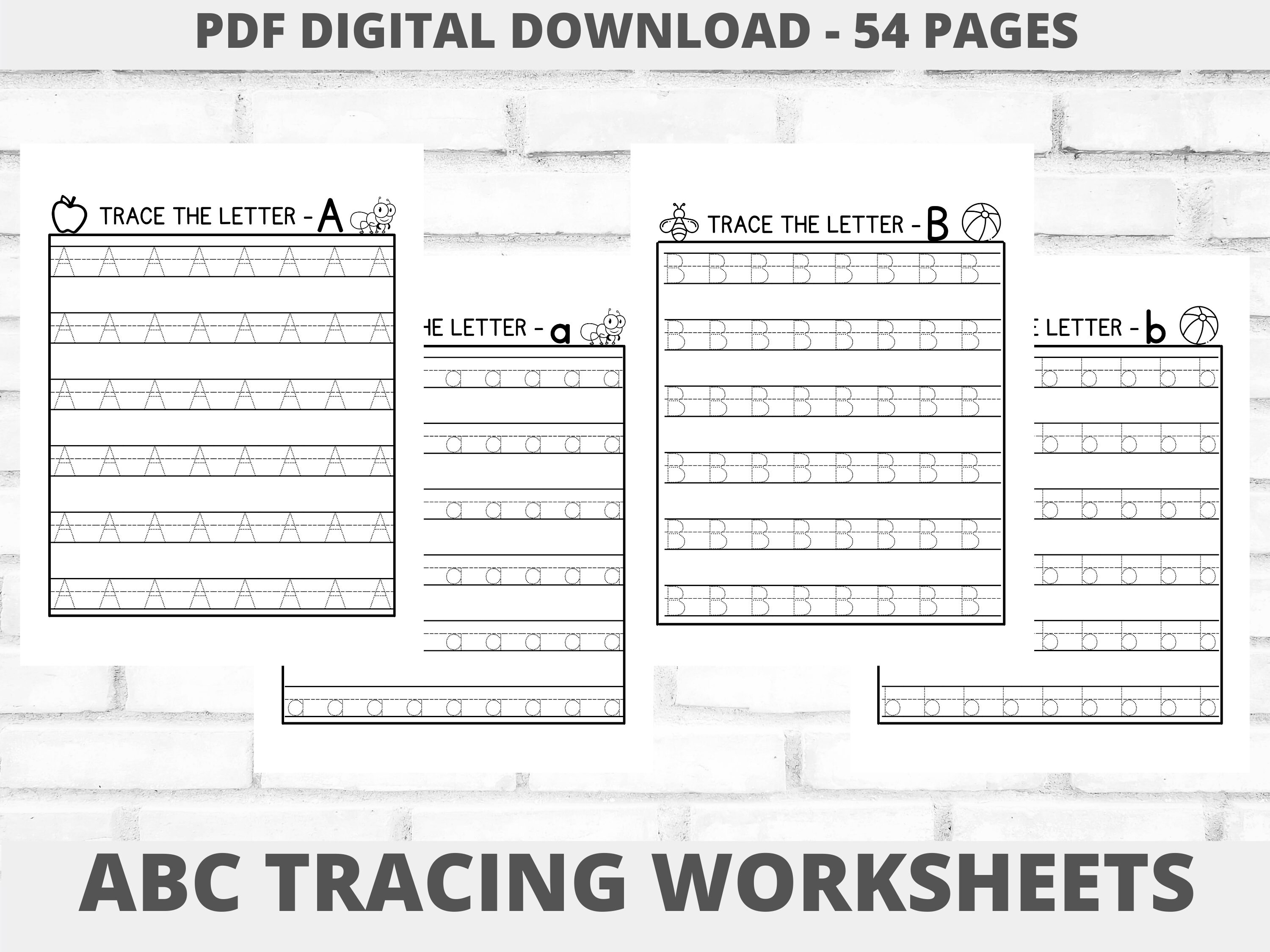 alphabet tracing worksheets uppercase letters lowercase etsy