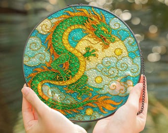 Drachen Sonnenfänger, Glasmalerei Stil Fensterbehang, Smaragd Grün Asiatischer Drache, Türkis Wolke Sonnenfänger, Fantasy Wohnkultur Geschenk