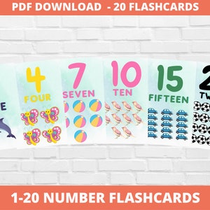 Cartes Flash numériques 1-20, Cartes Flash imprimables pour la maternelle et l'école maternelle, pour l'école à la maison ou en classe, Apprenez à compter les cartes Flash