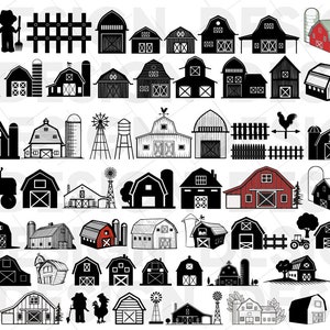 45+ BARN SVG BUNDLE, ferme svg, ferme svg, vie à la ferme svg, agriculture svg, silhouette de ferme, clipart de grange, maison de grange svg