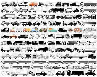 100+ TRUCK SVG BUNDLE, clipart camion, file tagliati camion, camion vettoriale, trattore svg, escavatore svg, silhouette camion, camioncino svg