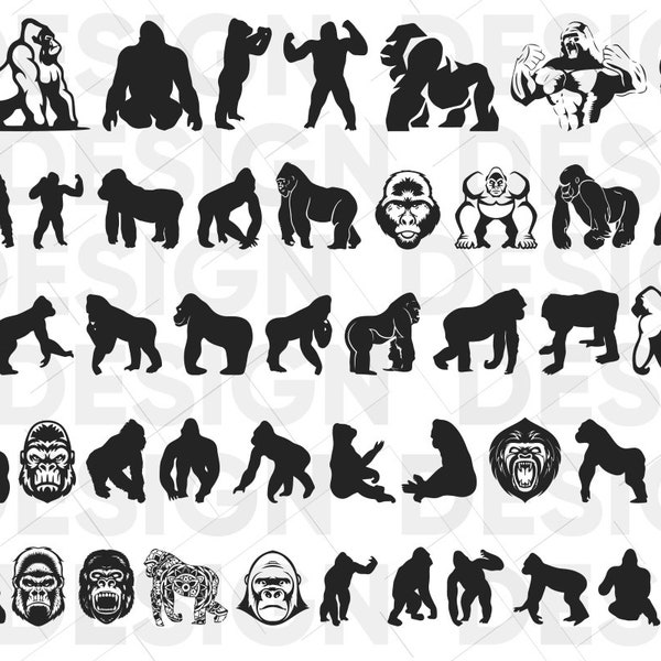 50+ GORILLA SVG BUNDLE, Gorilla Silhouette svg, Gorilla Vektor, Gorilla Print, Gorilla Cutting, Gorilla Clipart, Gorillapng, Gorilla eps