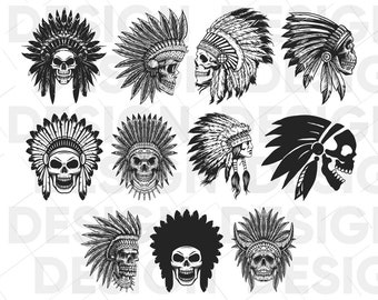 Indian Skull Tattoo - Etsy New Zealand Indian Skull Tattoo - Etsy New Zealand