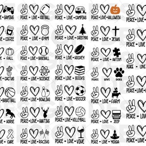 30+ PEACE LOVE SVG Bundle, signe de paix svg, amour paix png, main de paix svg, cœur dessiné à la main svg, valentine svg, paix amour chiens svg