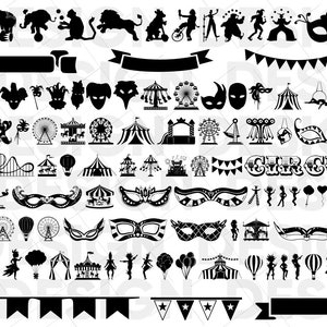 100+ CIRCUS SVG BUNDLE, carnaval svg, circustent svg, circus clipart, circus olifant svg, clown svg, circus silhouet svg, bal svg
