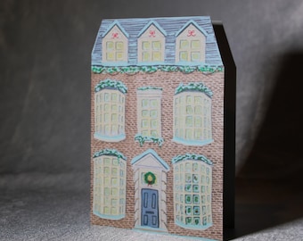 Winter House Christmas Card – A6 Gouache Art on Recycled Paper with Envelope