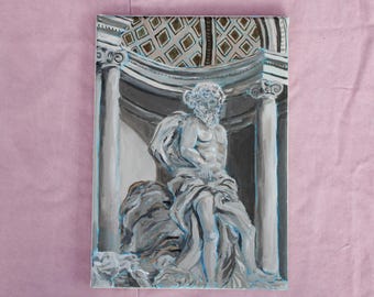 Oceanus – Original Acrylic Painting | Roman Statue Artwork on Canvas (A4)