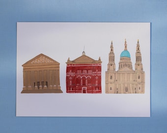 Lámina artística A5 de London Culture / Gouache Illustrated London Architecture