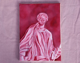 Rosa Roma – Pintura em Acrílico Original | Estátua Romana Rosa sobre Tela (A4)