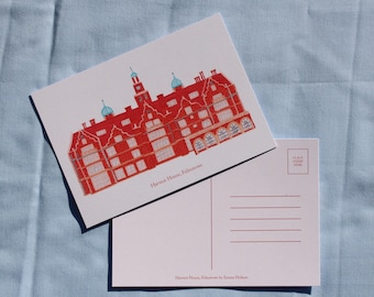 Cartão postal da Harvest House Felixstowe – Ilustração de arte costeira de Suffolk – Cartão postal de papel reciclado ecológico