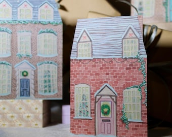 Winter House Christmas Card – A6 Gouache Art on Recycled Paper with Envelope