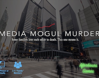 A Media Mogul Murder, juego de fiesta Murder Mystery inspirado en HBO Succession, 3-11 jugadores + 1 anfitrión, IRL, Virtual/Zoom-Friendly