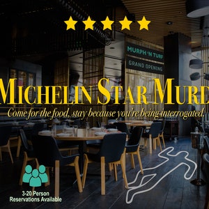 A CLEAN Michelin Star Murder, LA-themed Murder Mystery party game, 3-20 players + 1 host, IRL, Virtual/Zoom-Friendly