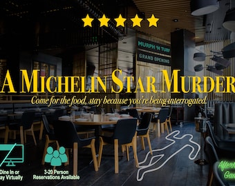 A CLEAN Michelin Star Murder, LA-themed Murder Mystery party game, 3-20 players + 1 host, IRL, Virtual/Zoom-Friendly