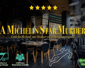 Un GRAN y LIMPIO juego de fiesta de misterio y asesinato con temática de Los Ángeles, con una estrella Michelin, para 3 a 24 jugadores + 1 anfitrión, en la vida real, compatible con Zoom y de manera virtual