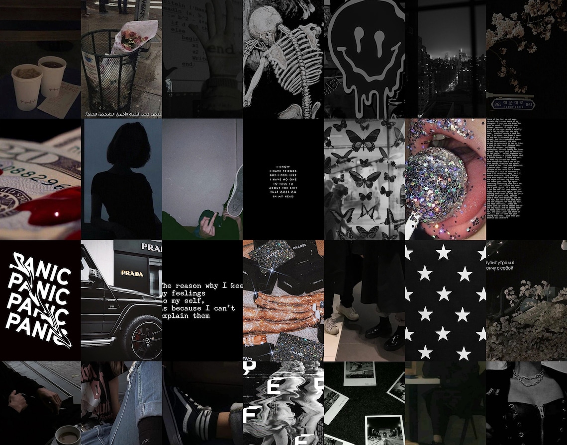 100pc Black Wall Collage Kit Black Wall Collage Dark Etsy