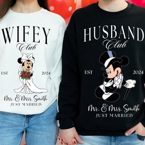 Disney Husband and Wife Sweatshirt, Wedding Anniversary Longsleeve, Disney  Mr and Mrs Hoodie, Just Married Sweater, Bride and Groom Hoodie