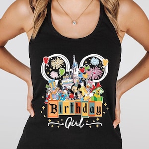 Birthday Girl Women&#39;s Tank Top, Mickey Head Shirts, Mickey and Friends Birthday Racerbacks, Disney Birthday Squad Women&#39;s Tank Top