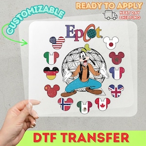 Vintage Epcot Goofy DTF Transfer, Disney Goofy World Showcase Mickey Ears Flags Heat Press Design
