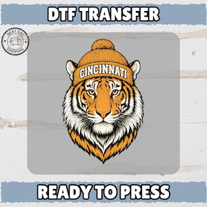 Cincinnati Sports Tiger Beanie DTF Transfer Ready To Press Iron-On Design for Fan T-Shirts & Apparel