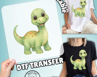 Cute Dinosaur Kids DTF Transfer for T-Shirts & Apparel, Playful Cartoon Dino Iron-On, Ready to Press, Kid's Themed Party