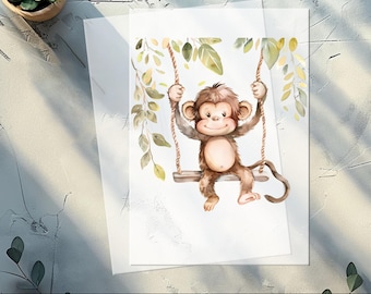 Cute Jungle Monkey DTF Transfer, Iron On Animal Design for Kids Tees & Fun Summer Parties, Ready to Press Animal Apparel Design