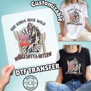 Buck Wild Western Cowgirl DTF Transfer, Ready to Press Retro Rodeo Iron-On for Women Sweatshirt & Shirts, Playful Cowboys Cactus Theme