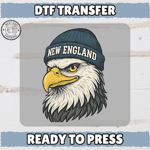 Patriotic New England Eagle Beanie Ready To Press DTF Transfer for Sports Fans & Wildlife Lovers Apparel