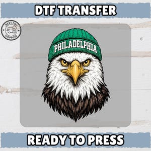 Philadelphia Theme Iron-on, Eagles Graphic DTF,  Bald Eagle Beanie DTF Transfer for Sports Apparel & Game Day Shirts