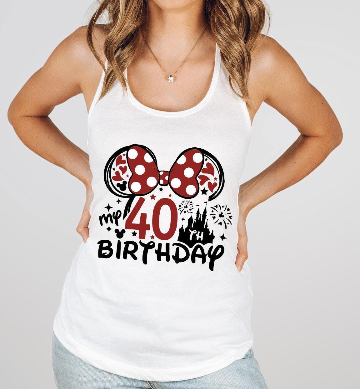 Minnie Custom Geburtstag Jahre Shirt, 40. Geburtstag Tank Top, Disney Geburtstag Racerback, Geschenk für 40.Geburtstag, mein 40.Geburtstag Top