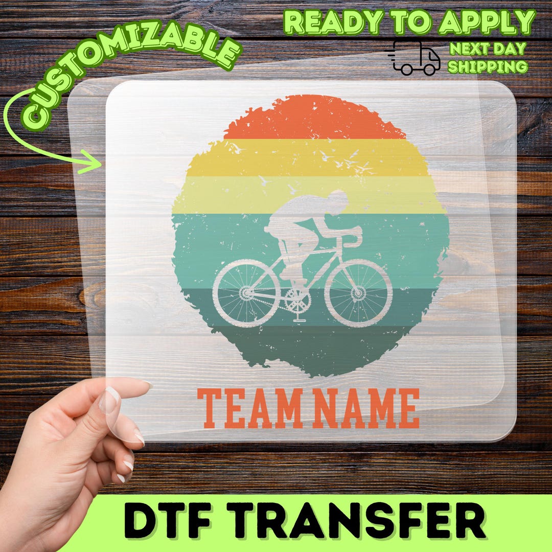 Team Name Graphics Vintage Cyclist Sunset DTF Transfer, Retro Bike Team Design ...