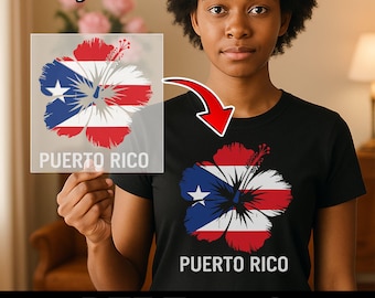 Puerto Rico Hibiscus Patriotic DTF Transfer, Tropical Island Flower Graphic, American Pride Theme Art, Ready To Press DTF Transfer