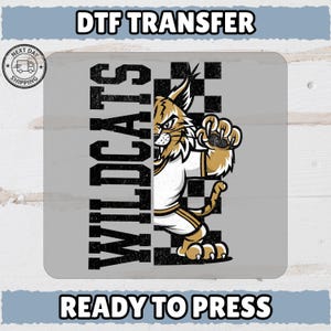 Custom Wildcat Mascot DTF Transfer for School Spirit or Sports Team Apparel, Ready To Press Iron-On for T-Shirt & Sweatshirt