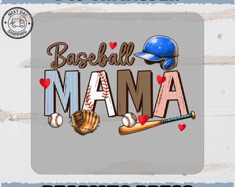 Cute Baseball MAMA DTF Transfer, Ready To Press Iron On Transfer, Baseball Mom Heat Transfer Design for Sports Family Fans