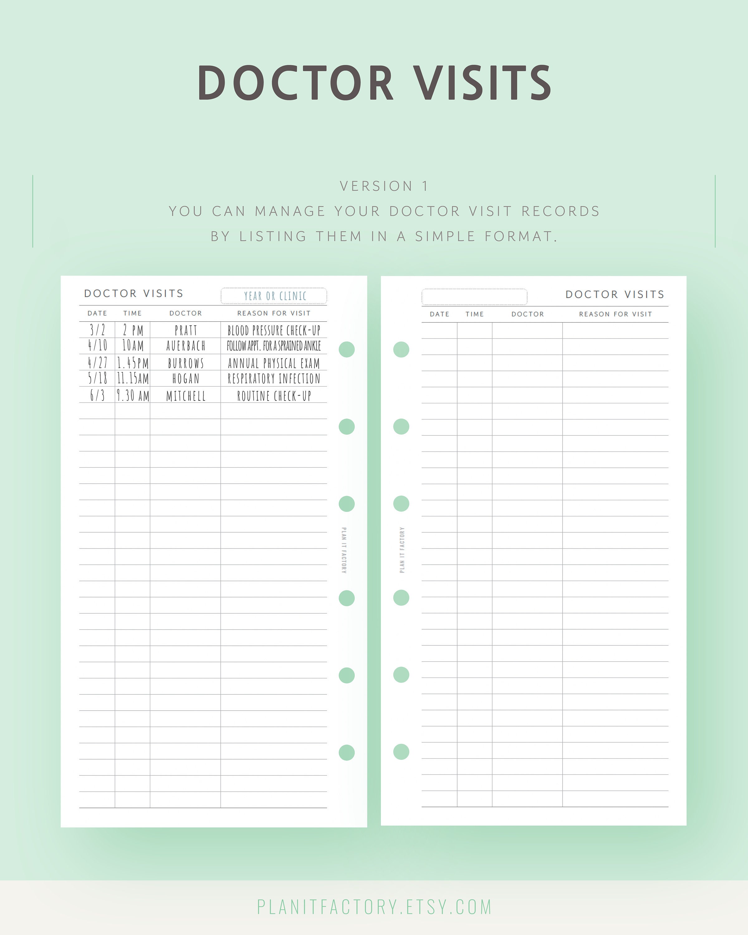 Doctor Visit Tracker Printable Pages Personal Size Medical Specialist Appointment Log Template ...