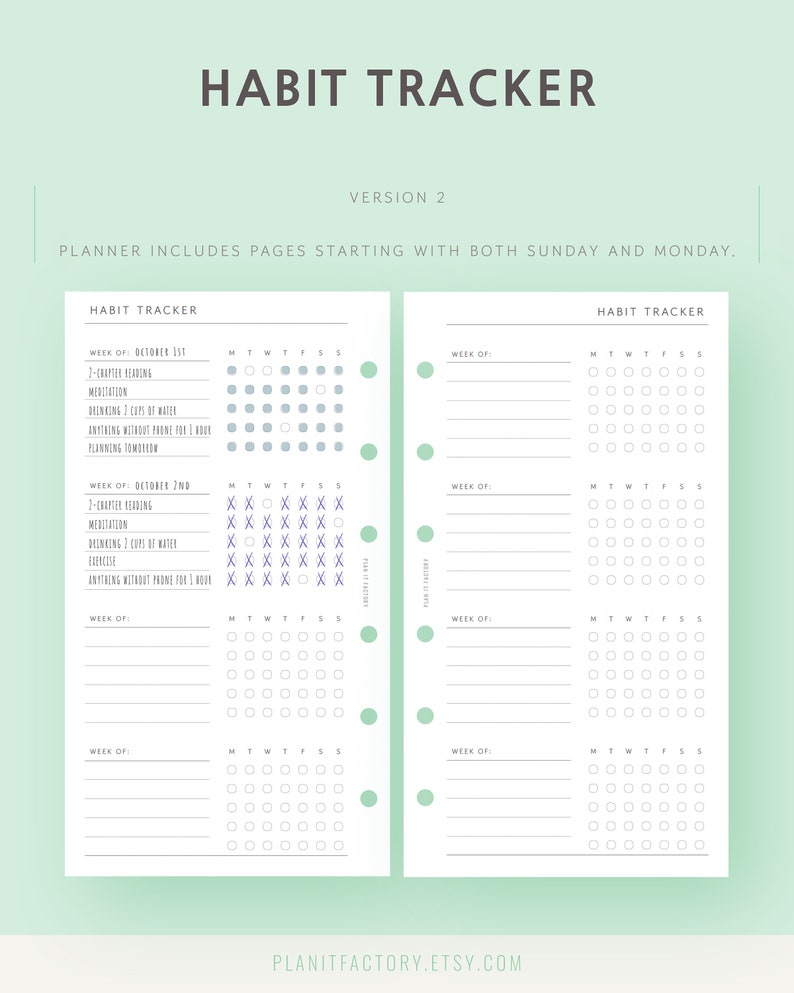 Weekly Habit Tracker Printable Personal Size Simple Daily Routine ...