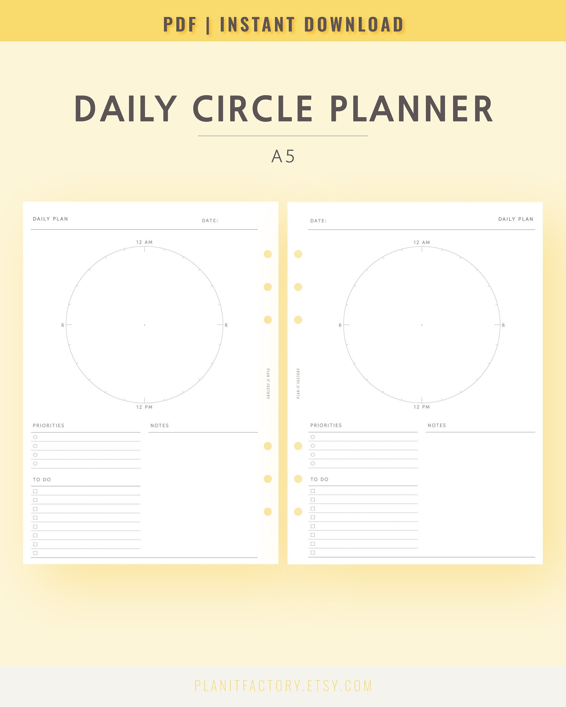 Daily Circle Planner Printable Template A5 Circle of Time PDF Page Clock  Pie Chart Timetable - Etsy