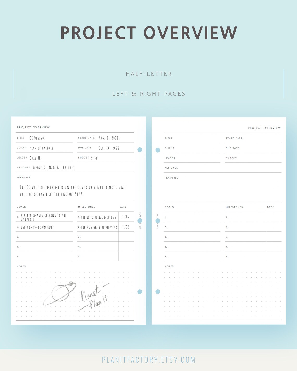 Project Planner Printable Template Pages Half Letter Project Overview Timeline PDF Task Tracker ...