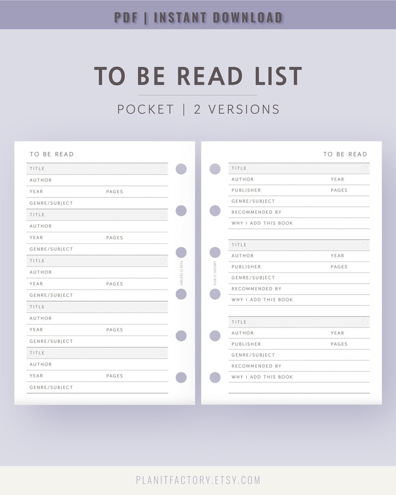 To Be Read List Template Printable Inserts Pocket Size Books to Read To Be Read List Template Printable Inserts Pocket Size Books to Read