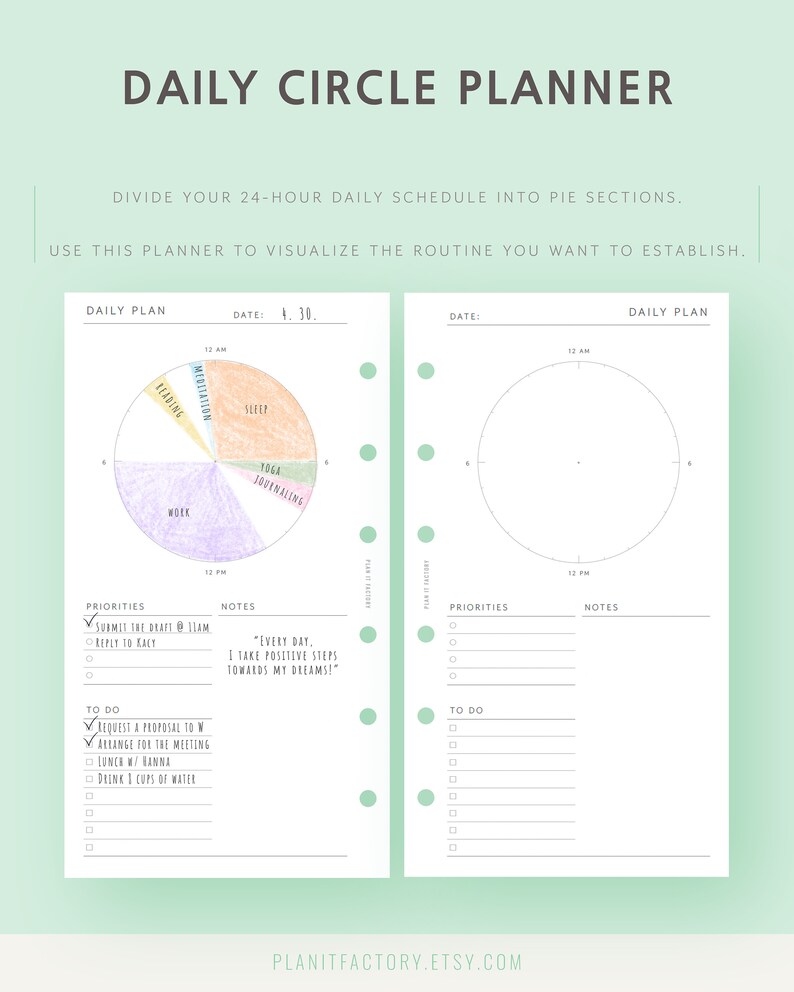 Daily Circle Planner Printable Template Personal Size Circle of Time