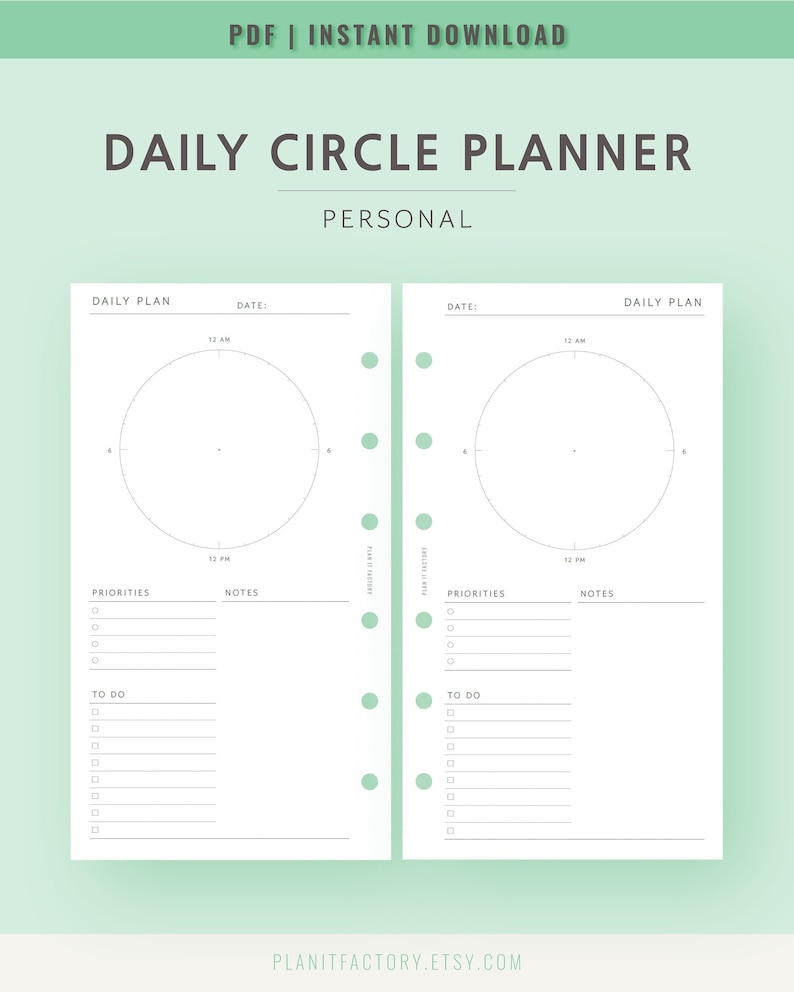 Daily Circle Planner Printable Template Personal Size Circle of Time