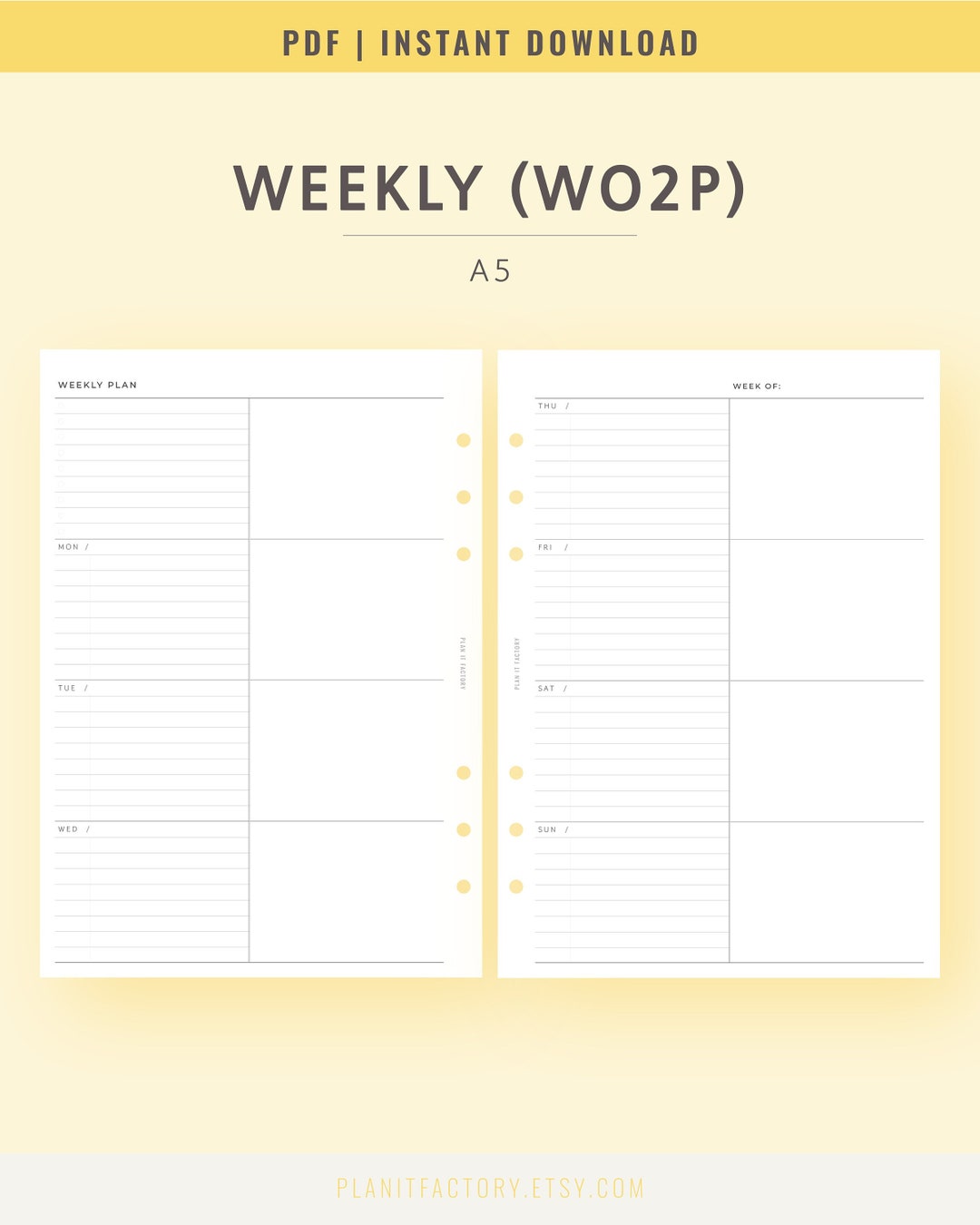 Undated Weekly Planner Printable A5 Week on 2 Pages, WO2P Planner ...