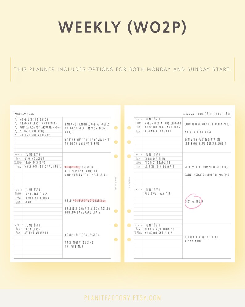 Undated Weekly Planner Printable A5 Week on 2 Pages, WO2P Planner ...